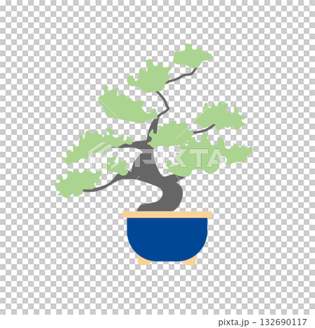 Stock Illustration: Vector illustration of a bonsai planted in a blue pot 132690117