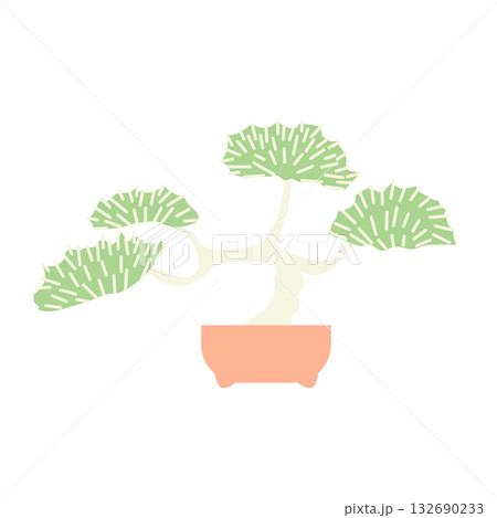 イラスト素材: オレンジの鉢に植えられた盆栽のベクターイラスト 132690233