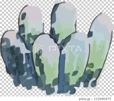 かわいい手描きの水彩タッチのサボテンイラスト 132690475