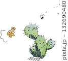 かわいい手描きの水彩タッチのサボテンイラスト 132690480