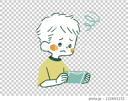 困った表情でゲームをしている子供-4色 132691231