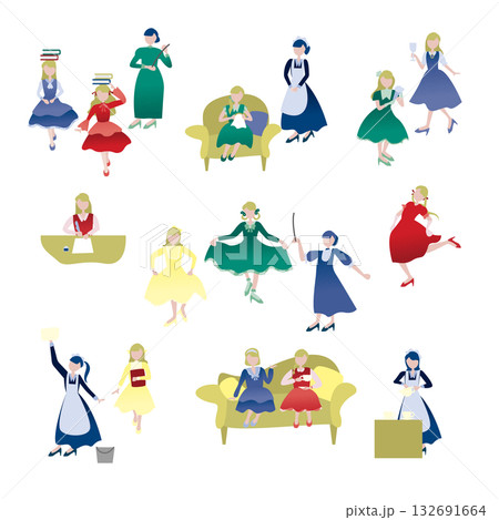 ドレスを着た少女のイラストセット 132691664