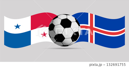 Panama vs. Iceland Soccer Match National Flags and Ball. 132691755