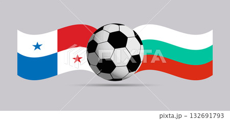 Panama vs. Bulgaria Soccer Match National Flags and Ball. 132691793