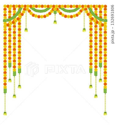 Traditional indian garland marigold toran floral wedding and festival decoration Traditional indian garland marigold toran floral wedding and festival decoration 132691806