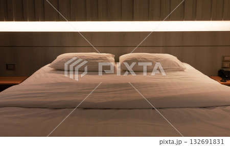 bed under warm light in hotel bed under warm light in hotel 132691831
