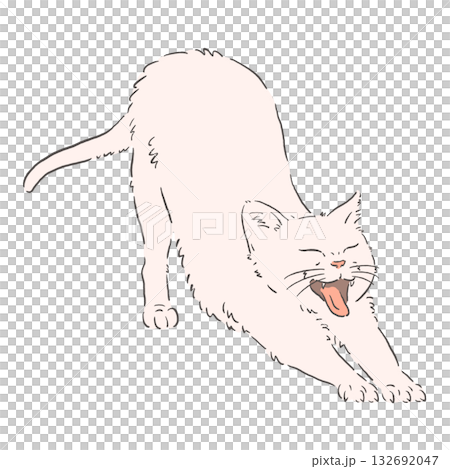 Illustration of a white cat stretching 132692047