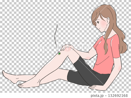 Illustration of a woman applying moxibustion to her feet 132692168