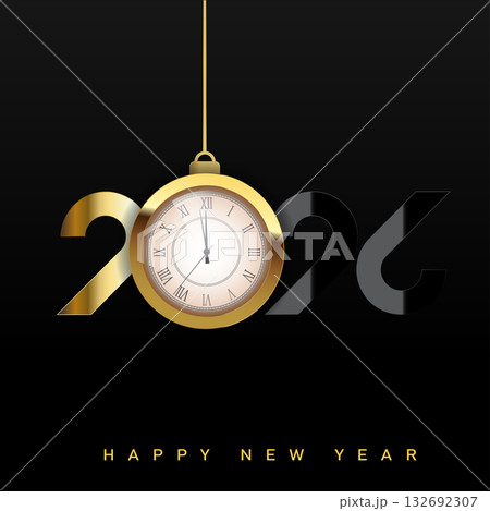 Luxury Happy New Year 2026 logo with golden clock ornament. Vector Luxury Happy New Year 2026 logo with golden clock ornament. Vector 132692307