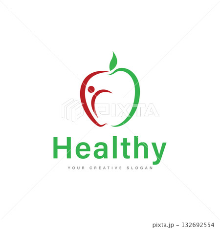 Apple Logo Design. Wellness and Healthy Nutrition Logo Design Vector 132692554