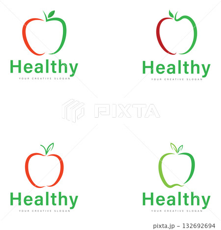 Set of Apple Logo Design. Wellness and Healthy...のイラスト素材 [132692694 ...