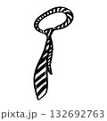 Simple hand drawn sketch of a necktie with striped design on a white background. This minimalist doodle illustration. 132692763