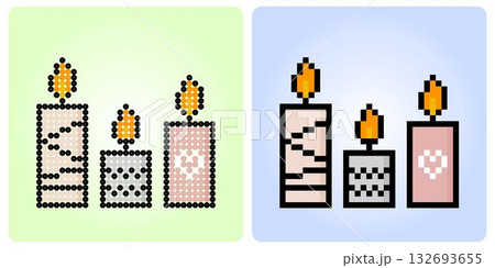 8 bit pixel candle. object items for game assets and beads pattern in vector illustration. 8 bit pixel candle. object items for game assets and beads pattern in vector illustration. 132693655