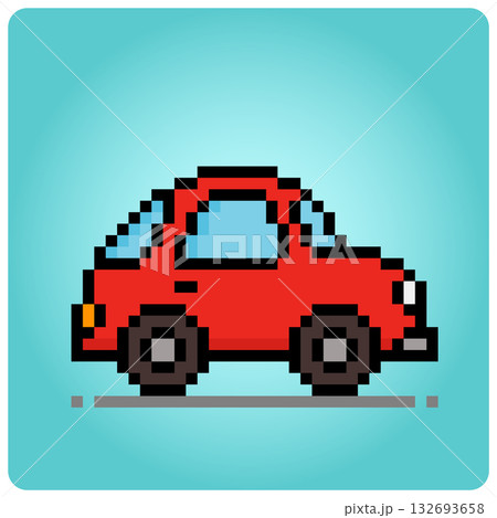 8 bit pixel classic car. Mini type transport vehicles for game assets in vector illustration. 132693658