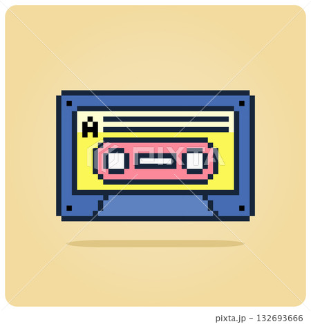 8-bit pixel, retro music cassette. pixel cassette in vector illustration 8-bit pixel, retro music cassette. pixel cassette in vector illustration 132693666