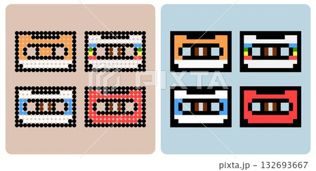 8-bit pixel, Music cassette pattern. pixel cassette in vector illustration, for cross stitch pattern and beads pattern 8-bit pixel, Music cassette pattern. pixel cassette in vector illustration, for cross stitch pattern and beads pattern 132693667