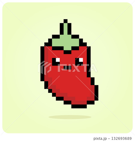 red chili 8 bit pixels. Character Vegetable for game assets in vector illustration. red chili 8 bit pixels. Character Vegetable for game assets in vector illustration. 132693689