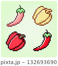 8 bit pixel chili and bell pepper. vegetables adorable for game assets in vector illustration. 132693690
