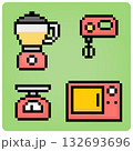 8 bit pixel cooking ware in vector illustrations for game assets. Kitchen tools item pixel 132693696