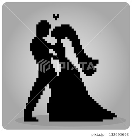Man and woman fall in love 8 bit pixels. man proposes to a woman to marry him in vector illustration. 132693698