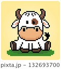 8 bit pixel cow is sitting. Animals for game assets and Cross Stitch Pattern in vector illustration 132693700