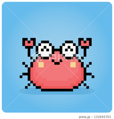 8 bit pixel crab image. Animals in vector illustration for retro games 132693701