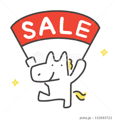 SALEの旗を持つかわいい白馬　初売り　新春セール　バナー 132693722