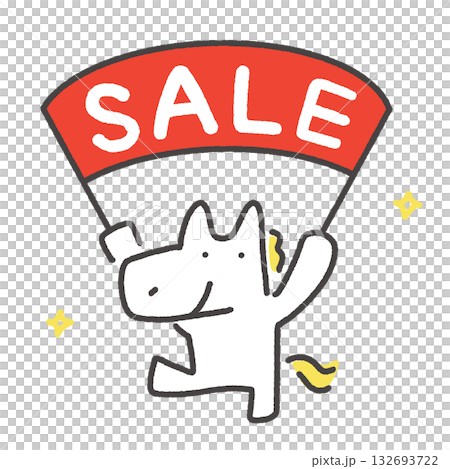 SALEの旗を持つかわいい白馬　初売り　新春セール　バナー 132693722