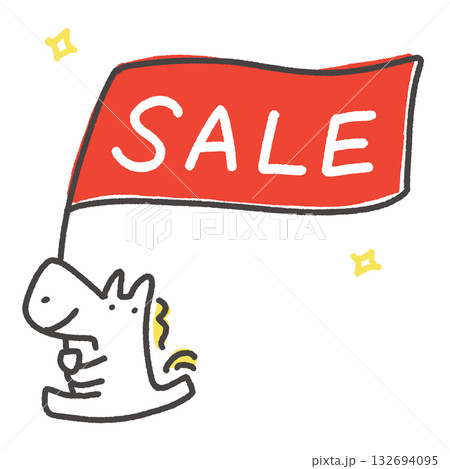 SALEの旗を持つかわいい白馬　初売り　新春セール　バナー 132694095