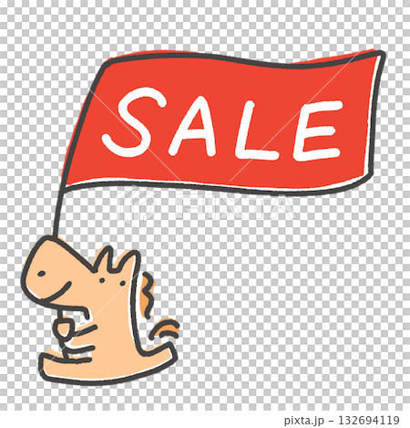SALEの旗を持つかわいい馬　初売り　新春セール　バナー 132694119