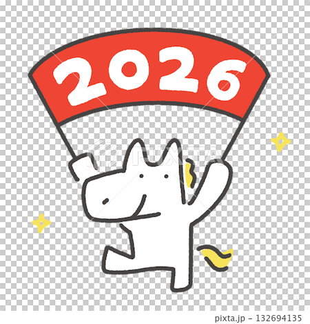 微笑的白馬王子手持2026年旗幟，新年素材，新年祝福 132694135