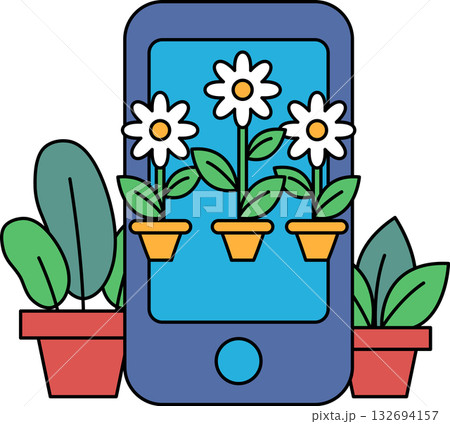 A blue cell phone with a flower on it 132694157