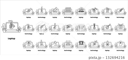A series of drawings of laptops and other technology 132694216
