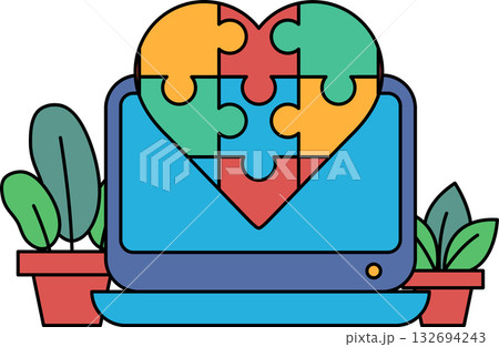 A computer monitor with a puzzle piece heart on it A computer monitor with a puzzle piece heart on it 132694243