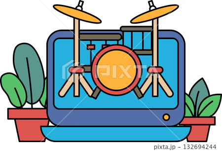 A drawing of a drum set on a laptop A drawing of a drum set on a laptop 132694244