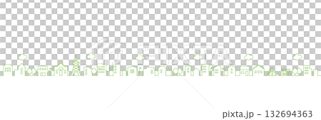 Line drawing cityscape - simple green line drawing wide silhouette illustration 132694363