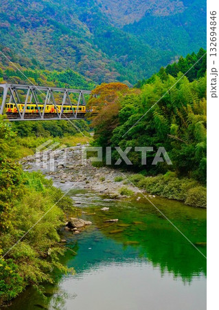 紅葉と土讃線の電車 132694846
