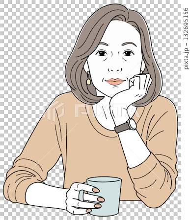 一位老婦人在咖啡館喝茶 02 一位老婦人在咖啡館喝茶 02 132695156