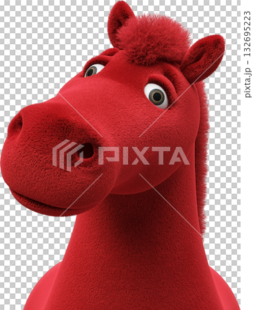An endearing 3D character of a bright red horse, isolated on a transparent background. 132695223