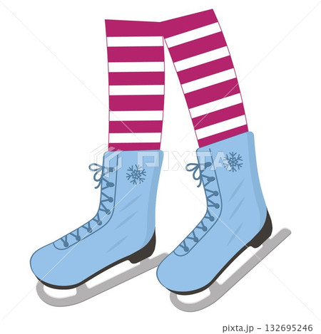 Legs in skates on the rink. Elegant illustration, figure skating and skating concept 132695246