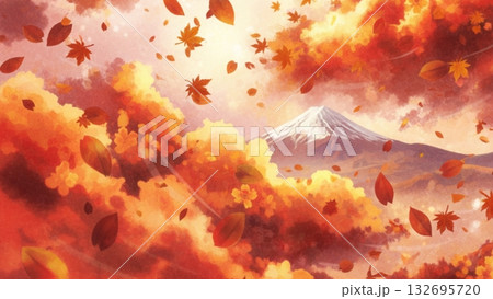 紅葉と富士山、秋、和風 紅葉と富士山、秋、和風 132695720