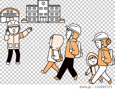 避難所に向かう家族 132695725