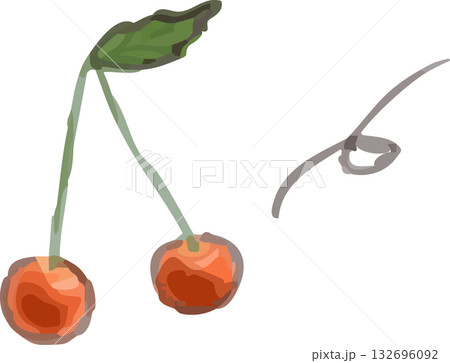 かわいい手描きの水彩タッチの さくらんぼ／果物／フルーツ 132696092