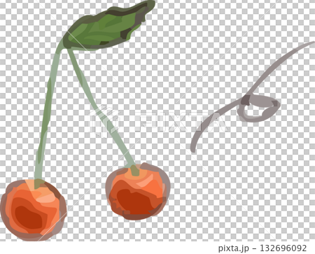かわいい手描きの水彩タッチの さくらんぼ／果物／フルーツ 132696092