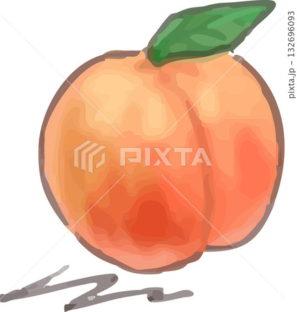 かわいい手描きの水彩タッチの 桃／果物／フルーツ 132696093