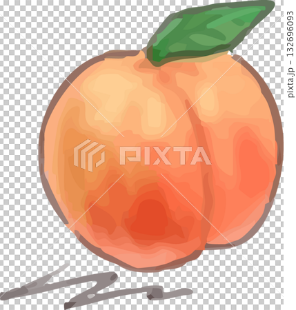 かわいい手描きの水彩タッチの 桃／果物／フルーツ 132696093