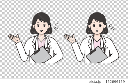 Illustration set of a female doctor guiding 132696139