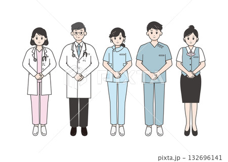 病院スタッフが笑顔で立つイラスト 132696141