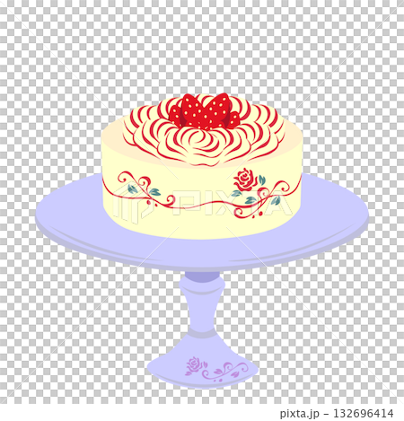 薔薇がデザインされたイチゴのワンホールケーキとケーキスタンドのイラスト 薔薇がデザインされたイチゴのワンホールケーキとケーキスタンドのイラスト 132696414