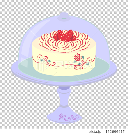 Illustration of a strawberry cake inside a cake dome with a lid 132696415